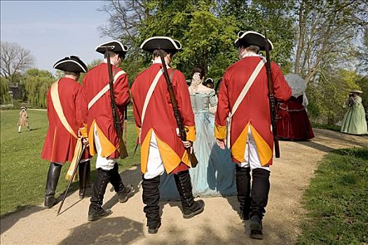 男人,穿,普鲁士,步兵,制服,历史,表演,18世纪,克莱菲德,北莱茵威斯特伐利亚,德国