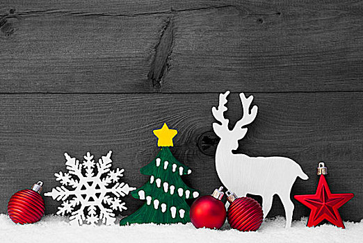 灰色,圣诞装饰,驯鹿,雪,绿色,树,球
