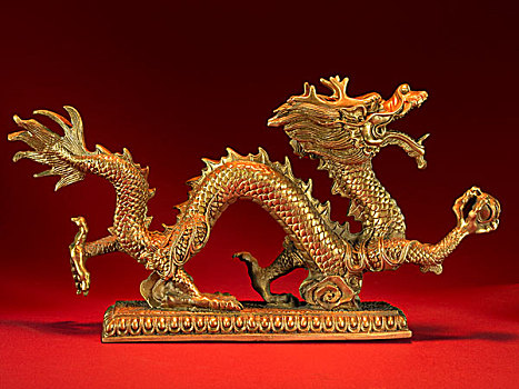老式,中国,龙,雕塑