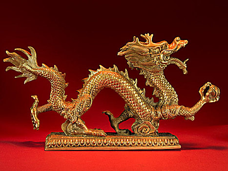 老式,中國,龍,雕塑