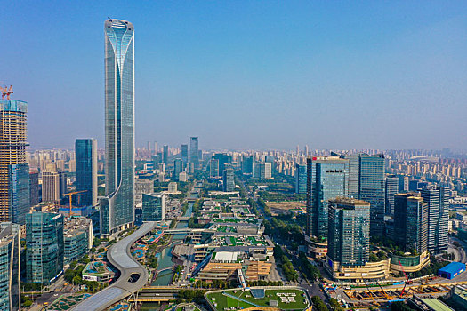 航拍江苏苏州国际金融中心大厦超高层建筑