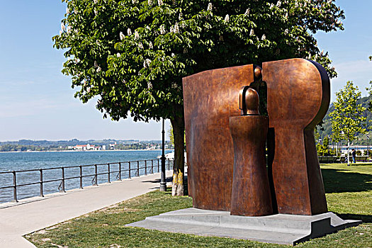 青铜,雕塑,散步场所,康士坦茨湖,布雷根茨,奥地利,欧洲