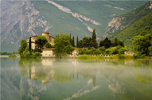 中世纪,城堡,湖,特兰迪诺,意大利