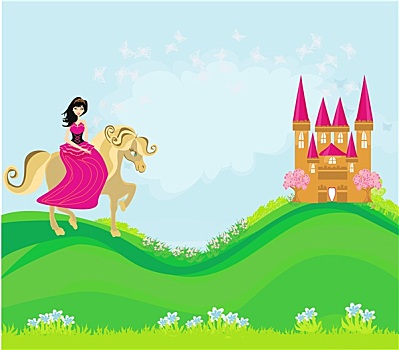 公主,骑马,城堡