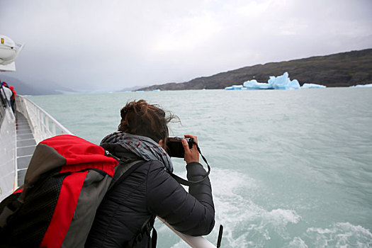 游客,船,照相,冰山,湖