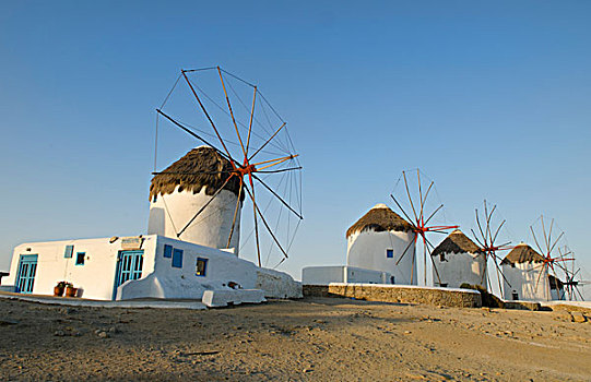 米克诺斯岛,希腊,著名,五个,白色,14世纪,风车,日出
