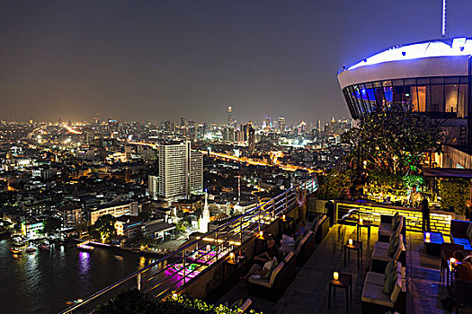 城市,饰品,贸易中心,夜晚,风景,千禧年,湄南河,曼谷,泰国,亚洲