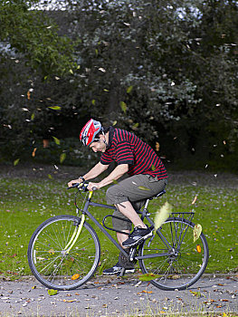 男人,骑自行车,风