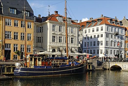 历史,船,纽哈温运河,哥本哈根,丹麦,斯堪的纳维亚,欧洲