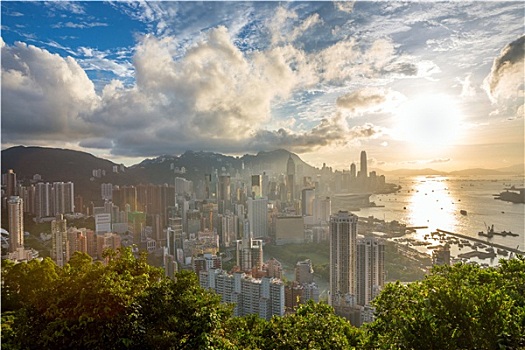 日落,香港,城市天际线