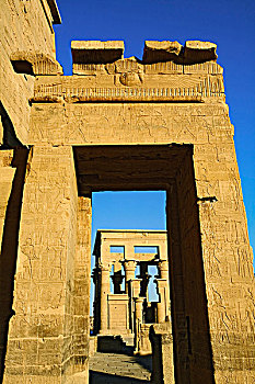 象形文字,柱子,菲莱神庙,岛屿,尼罗河,靠近,阿斯旺,埃及