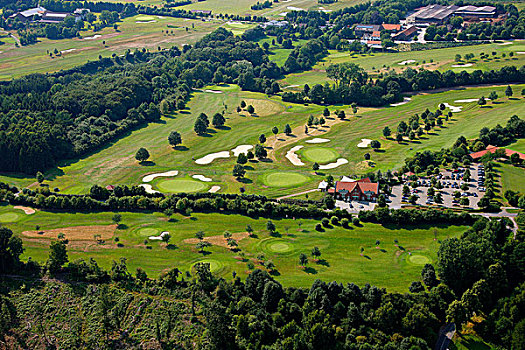 航拍,高尔夫球场,区域,北莱茵威斯特伐利亚,德国,欧洲