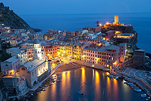 建筑,水岸,光亮,夜晚,维纳扎,利古里亚,意大利