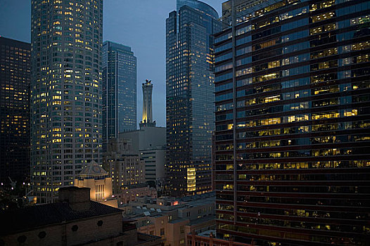光亮,摩天大楼,市区,夜晚,洛杉矶,加利福尼亚