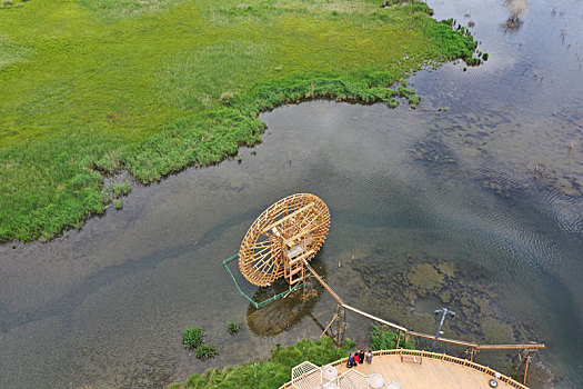 航拍新疆温泉湿地公园