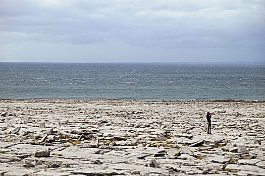 男人,岩石,岸边,本伯伦,克雷尔县,爱尔兰