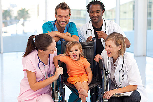 医生,玩,婴儿,轮椅
