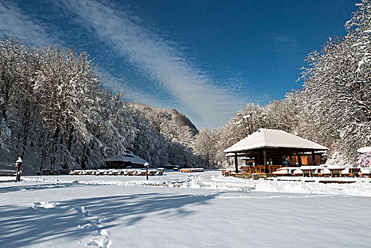 餐馆,旅游,十六湖国家公园,冬天,克罗地亚