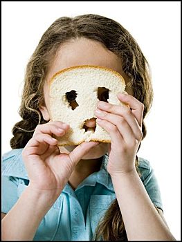 一个,女孩,肖像,看穿,面包
