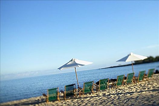 夏威夷,夏威夷大岛,科纳海岸,海滩,沙滩椅,伞,线条,岸边