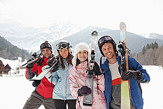 头像,微笑,朋友,滑雪,雪地