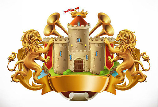 盾徽,城堡,狮子,矢量,象征