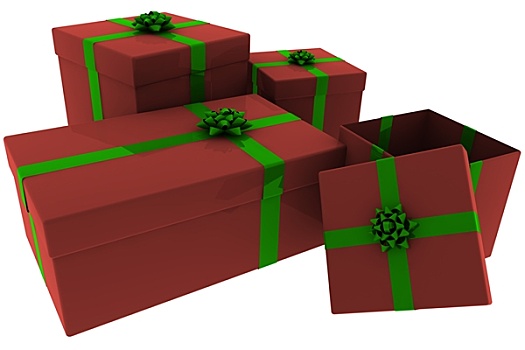 红色,绿色,礼物,打开,盒子