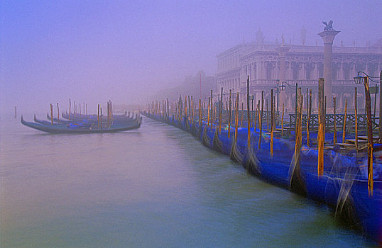 小船,雾,圣马可广场,威尼斯,意大利
