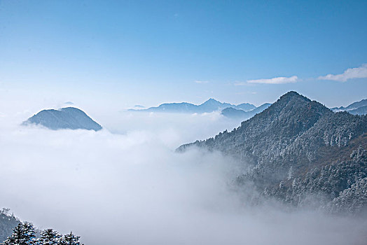 四川大邑县西岭雪山俯瞰观景台远眺西岭群山