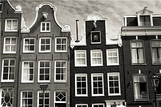 排,特色,荷兰人,房子,阿姆斯特丹,深褐色