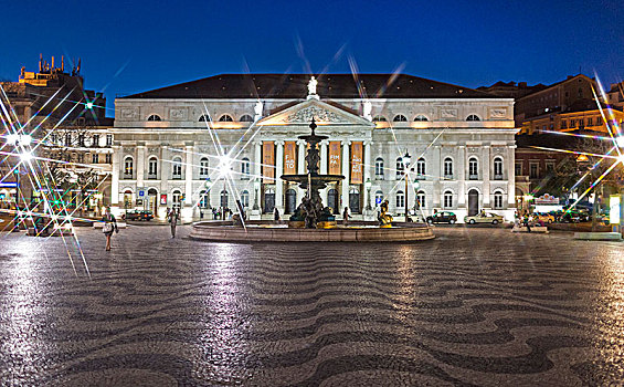 国家剧院,喷泉,罗斯奥广场,铺路石,放置,波纹状,里斯本,地区,葡萄牙,欧洲