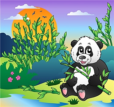 卡通,熊猫,竹林
