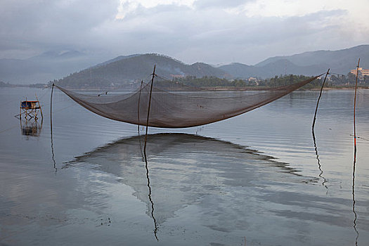 商用渔网,河,岘港,越南