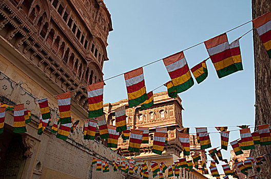 旗帜,摆动,高处,室内,院落,梅兰加尔堡,拉贾斯坦邦,印度