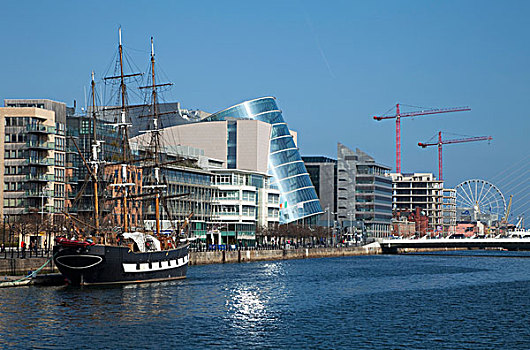 船,博物馆,利菲河,都柏林,会议中心,背景,城市,爱尔兰