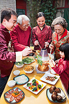 家庭,享受,中国人,食物,传统,衣服