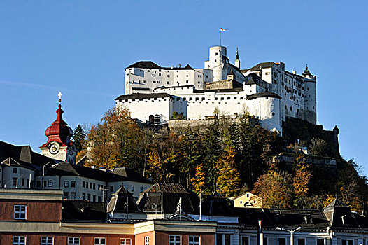 奥地利,萨尔茨堡,历史,中心,世界遗产,联合国教科文组织,老城,霍亨萨尔斯堡城堡,城堡