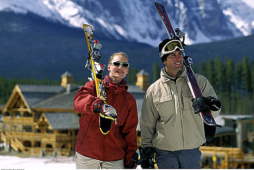 伴侣,滑雪,路易斯湖,滑雪区,班芙,艾伯塔省,加拿大