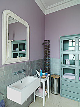 镜子,高处,盥洗池,粉色,浴室,英国,家