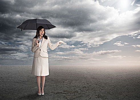 精致,职业女性,拿着,伞,风暴,天气