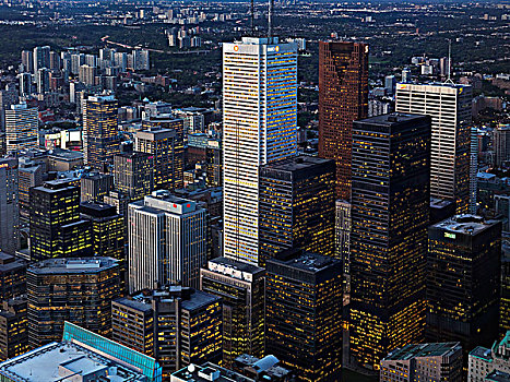 市区,塔楼,城市,多伦多,黄昏,安大略省,加拿大,2009年