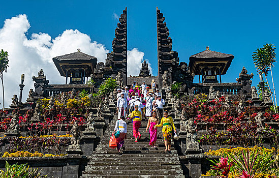 虔诚,巴厘岛,下降,楼梯,分开,大门,庙宇,布撒基寺,印度尼西亚,亚洲