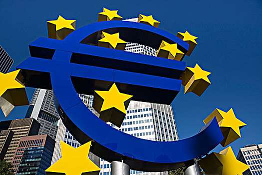 欧元标志,正面,欧洲,中央银行,法兰克福,黑森州,德国