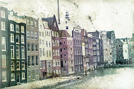 旧式,照片,传统,荷兰人,建筑,阿姆斯特丹