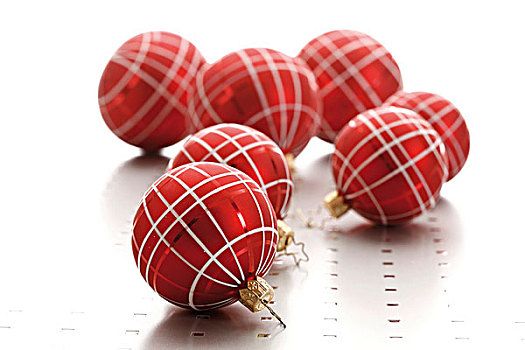 红色,圣诞节,彩球,银,地面