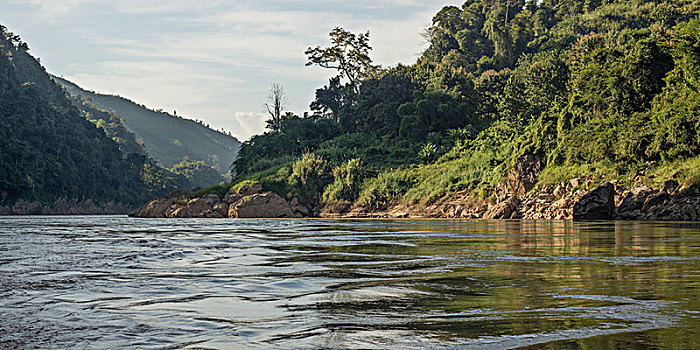 风景,河,海岸线,山脉,背景,湄公河,省,老挝