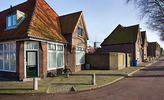 传统,荷兰,房子,风车