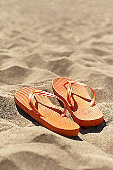 橙色,人字拖鞋,海滩