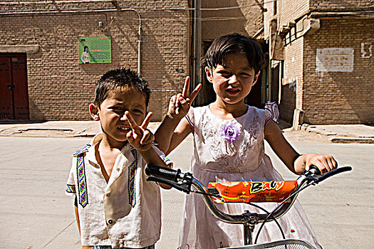 维吾尔,儿童,玩,正面,房子,老城,喀什葛尔,新疆,地区,丝绸之路,中国