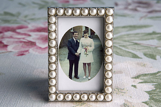 照片,伴侣,结婚日,相框,桌上